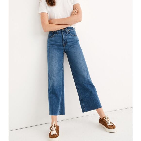 Madewell Denim - Madewell Slim Wide-Leg Raw-Hem Jeans, Crownridge Wash - Size 25